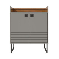 Manhattan Comfort 491902 Loft 31.49 Modern Buffet Stand with Safety Display Shelf and Steel Legs in Grey and Wood